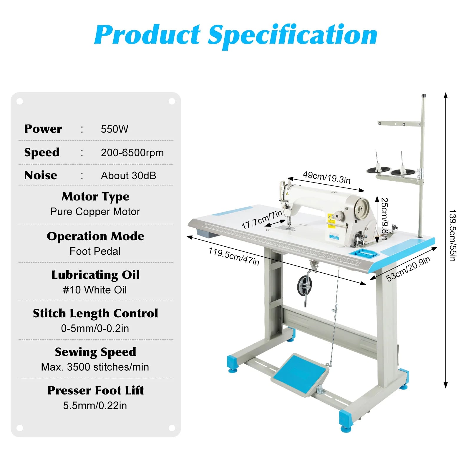 550W Commercial Sewing Machine with Table and Stand