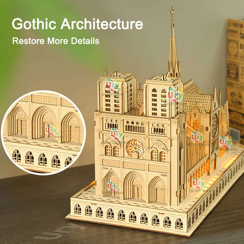 3D Wooden Puzzle – Notre Dame Cathedral with Lights