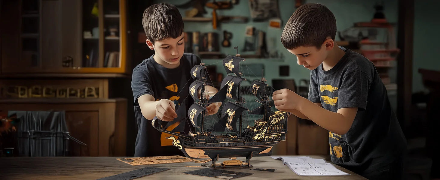 Robotime Rokr 3D Wooden Puzzle – Seahouse Barque Model Kit for Teens & Adults