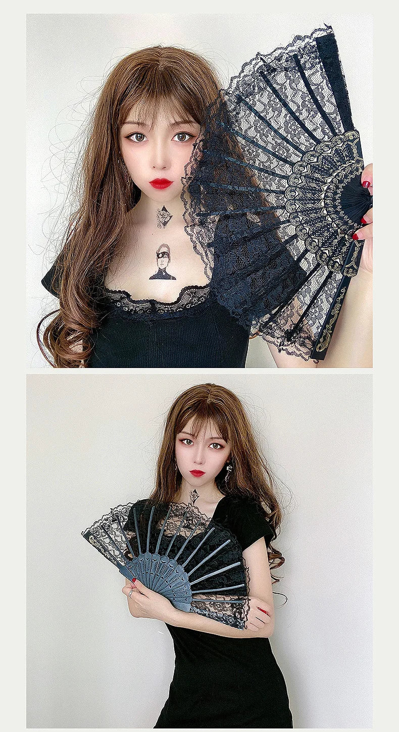 Retro Lace Folding Hand Fan for Dance and Decor