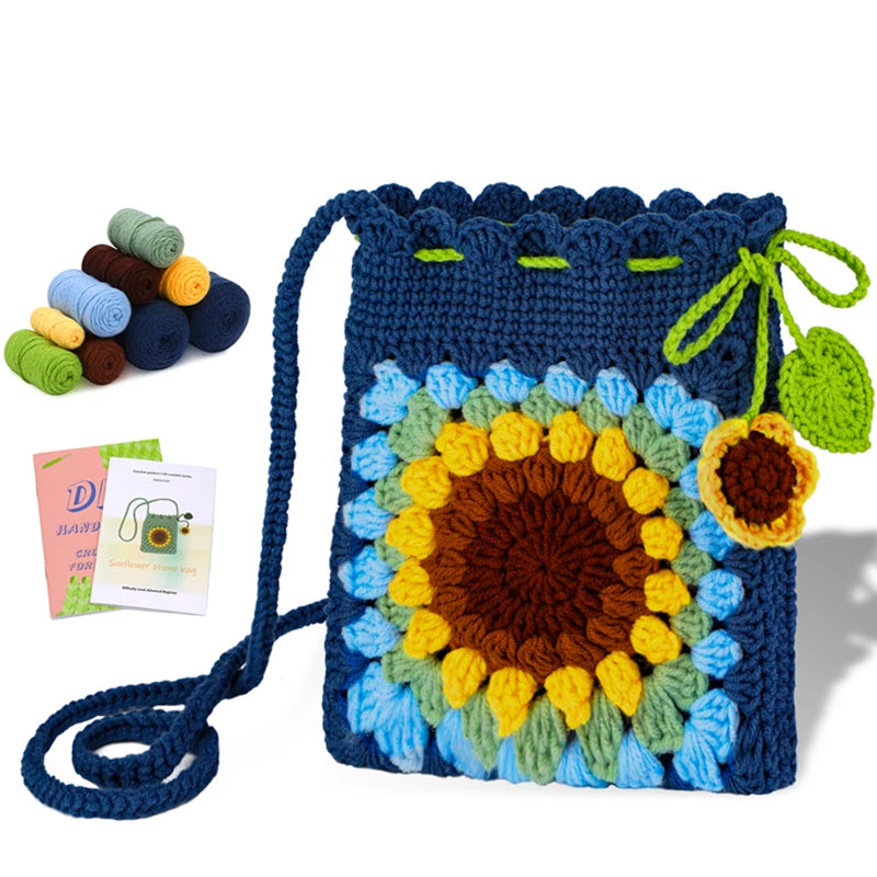 Complete Beginner Crochet Kit for Sunflower Bag for Adults with Video Tutorials