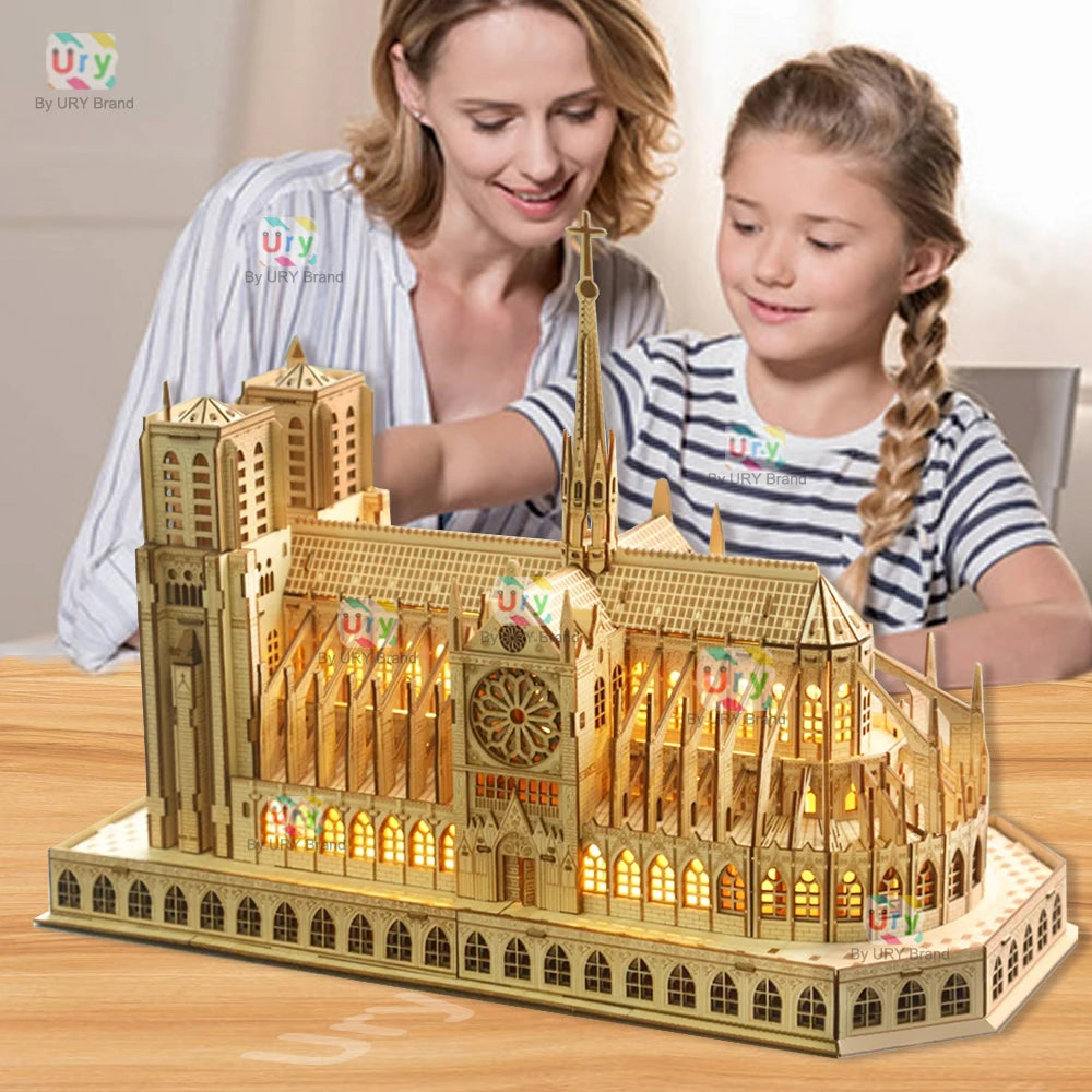 3D Wooden Puzzle – Notre Dame Cathedral with Lights