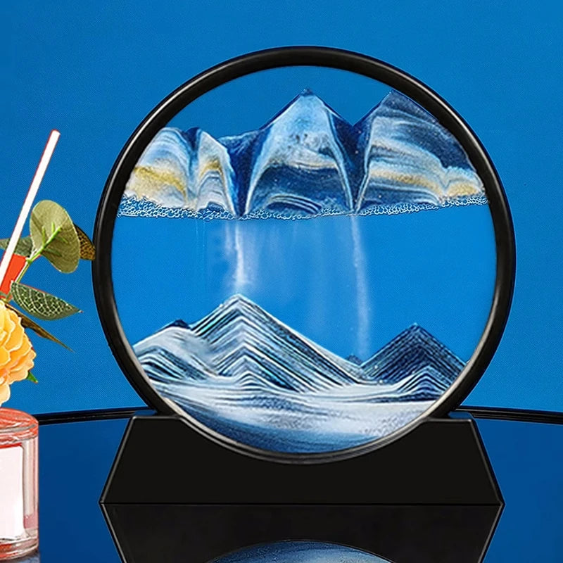 3D Moving Sand Art – Round Glass Quicksand Hourglass Decor