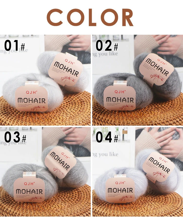 6pcs Soft Mohair Angora Yarn – Fluffy Lace Yarn for Knitting & Crochet (25g/pc)