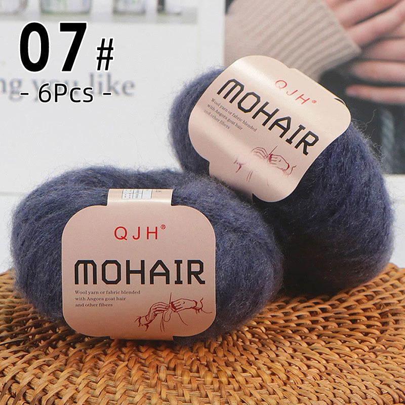 6pcs Soft Mohair Angora Yarn – Fluffy Lace Yarn for Knitting & Crochet (25g/pc)