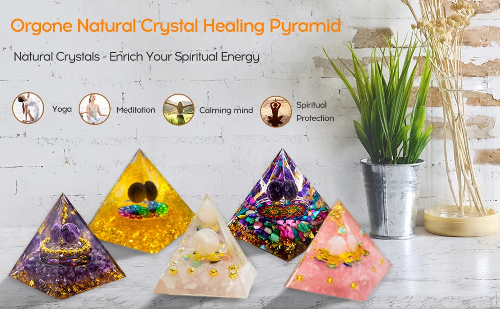 Crystal Energy Pyramid with Peridot and Amethyst for Chakra Healing