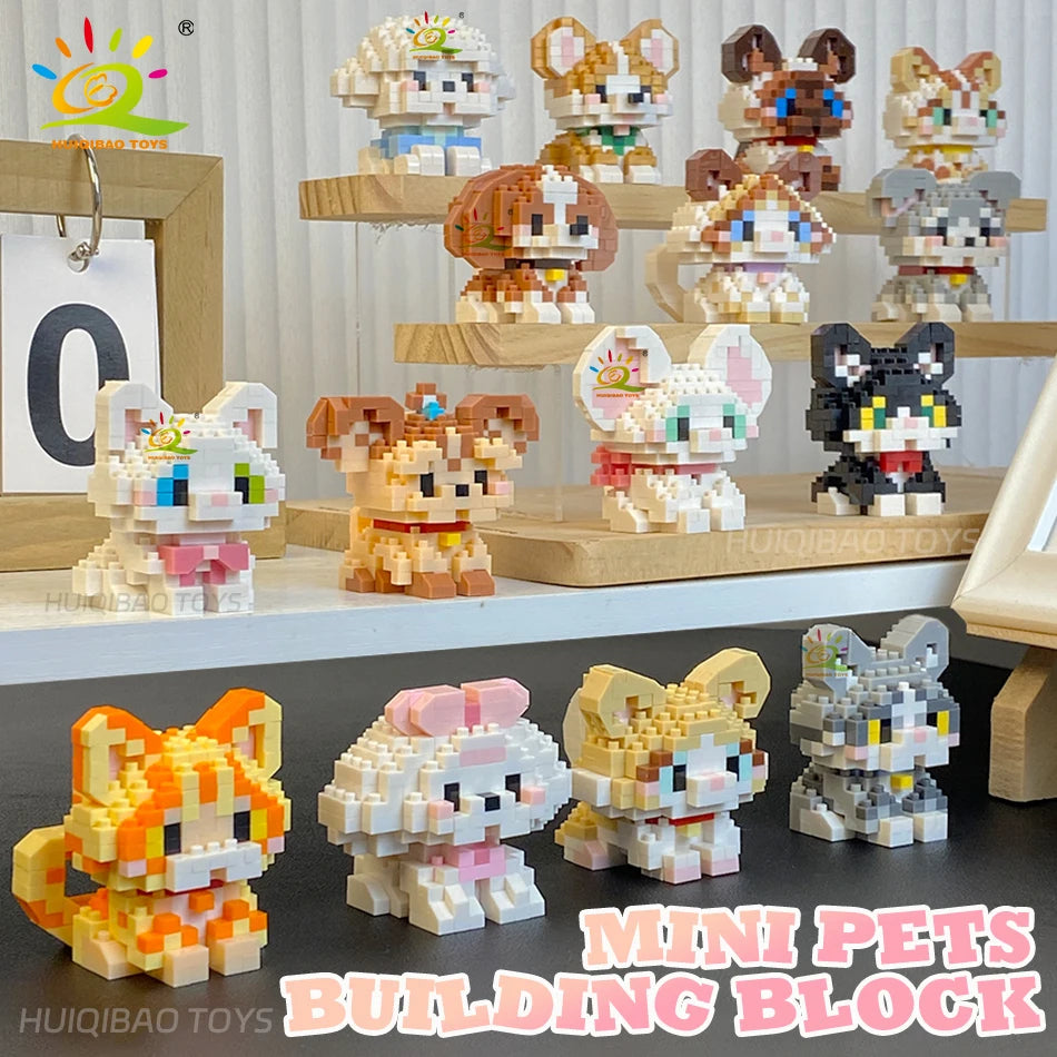 HUIQIBAO Mini Pet Micro Building Blocks – Dog & Cat Models