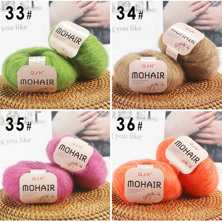 6pcs Soft Mohair Angora Yarn – Fluffy Lace Yarn for Knitting & Crochet (25g/pc)