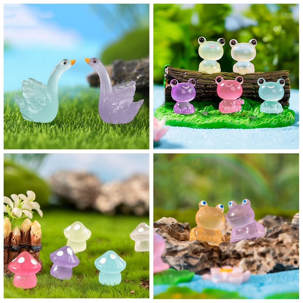 Mini Glow-in-the-Dark Animal and Mushroom Figurines for Fairy Garden