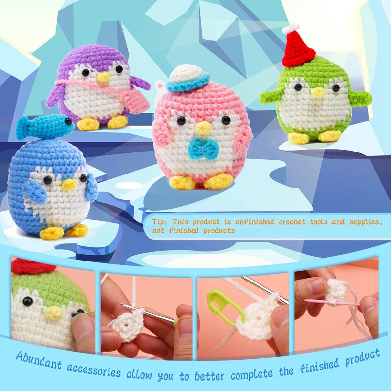 KRABALL Penguin Crochet Kit – Beginner Set with Video Tutorial