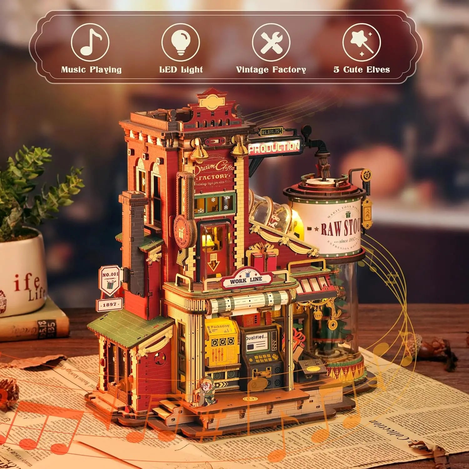 Robotime Rokr 3D Wooden Music Box – Christmas Dream Gift Factory Puzzle Kit