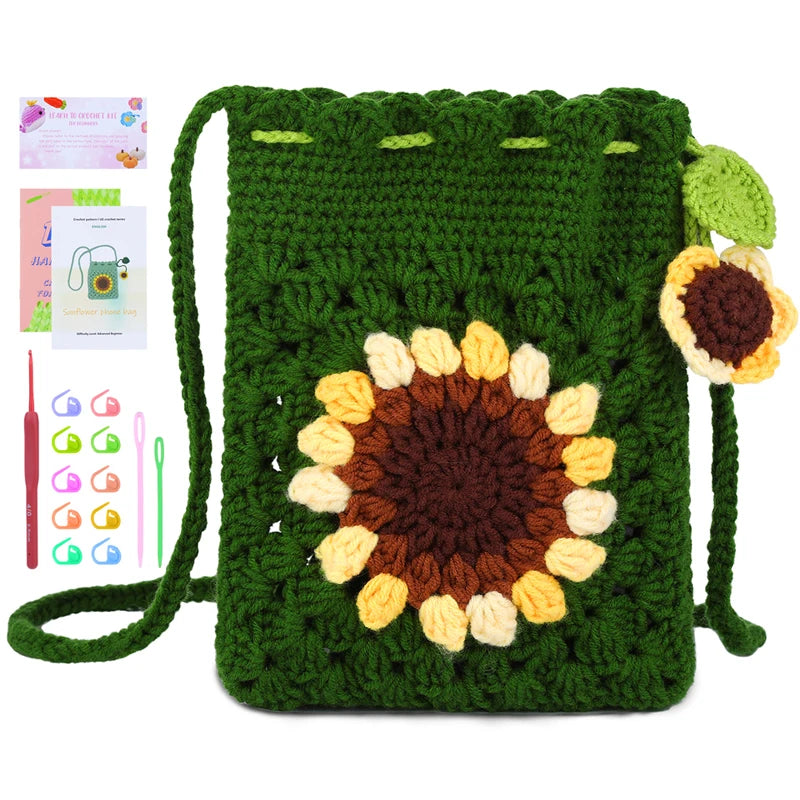 Complete Beginner Crochet Kit for Sunflower Bag for Adults with Video Tutorials
