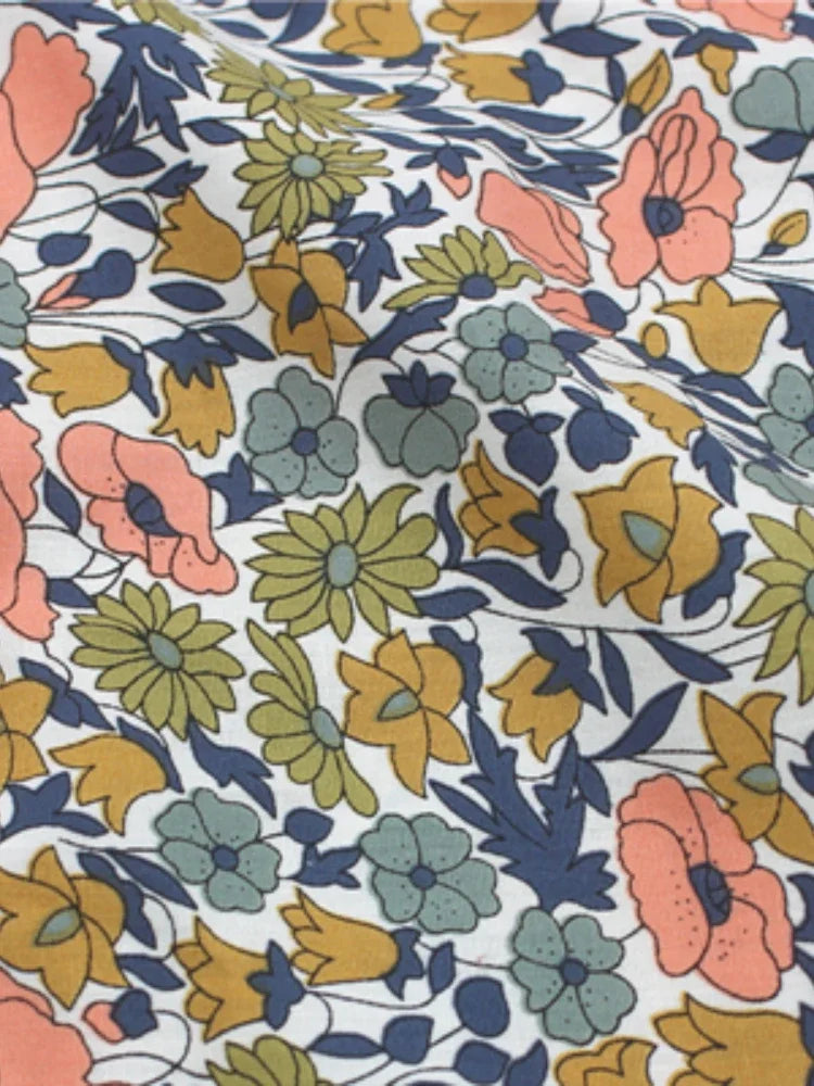 Blue White Porcelain Rose Cotton Poplin Fabric 140x50cm