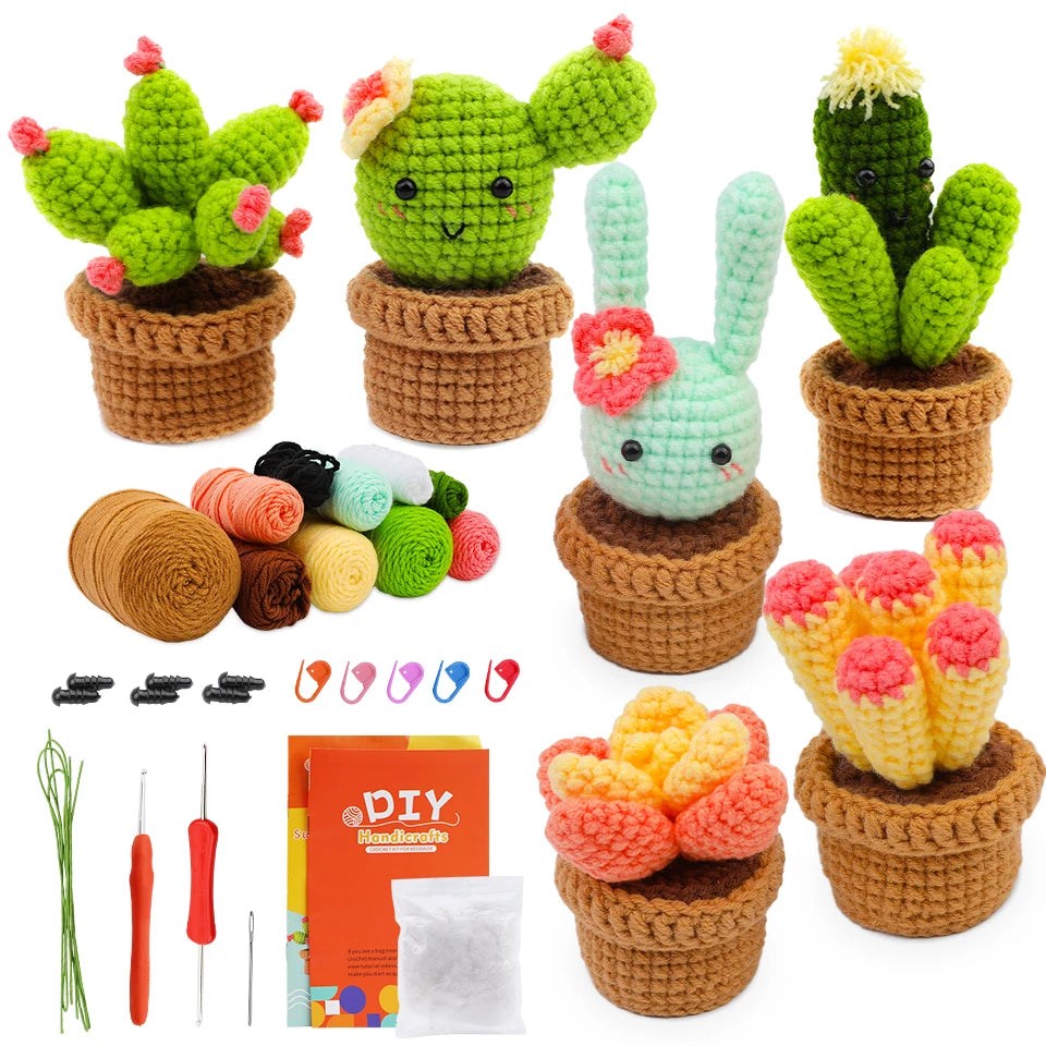 KRABALL 3/6pcs Cactus Crochet Starter Kit for Adults