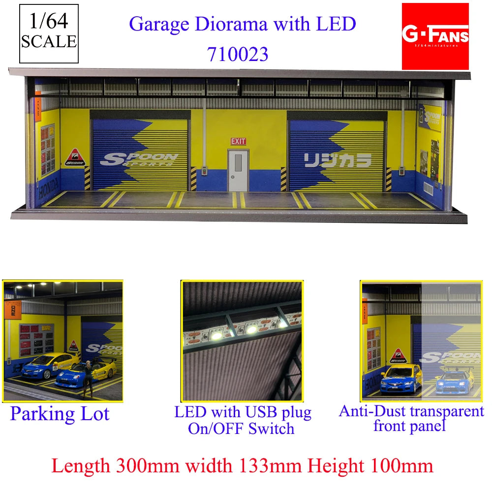 GFans 1:64 Scale Car Garage Diorama Model with LED Lights