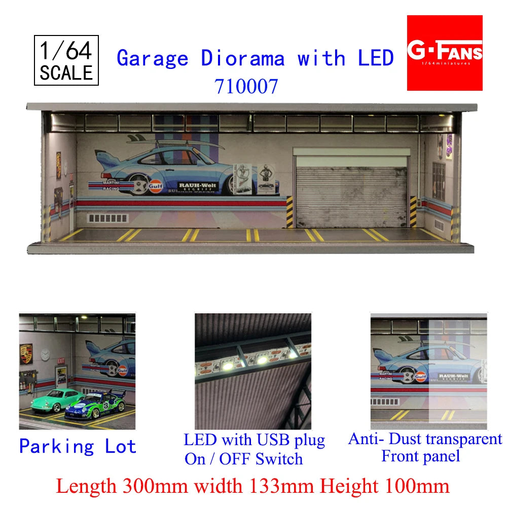 GFans 1:64 Scale Car Garage Diorama Model with LED Lights