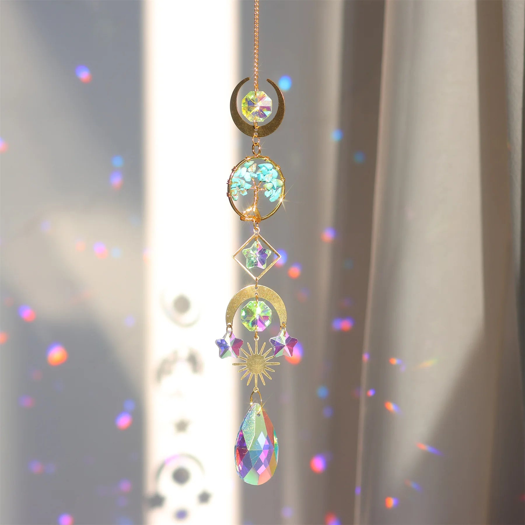 Crystal Sun Catcher with Moon, Butterfly, and Lotus for Home Decor