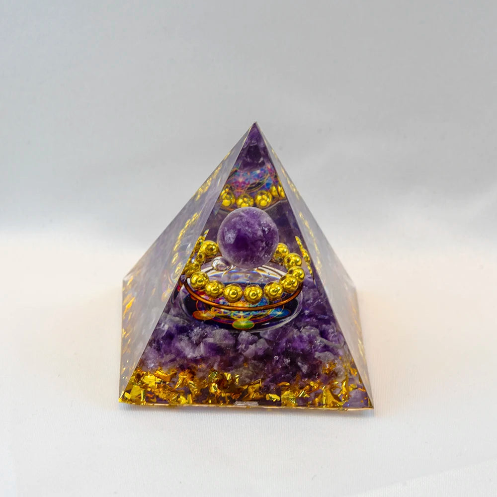 Crystal Energy Pyramid with Peridot and Amethyst for Chakra Healing