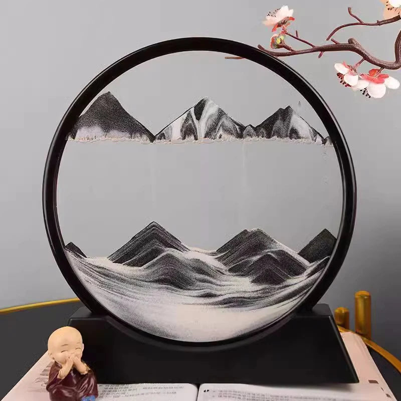 3D Moving Sand Art – Round Glass Quicksand Hourglass Decor