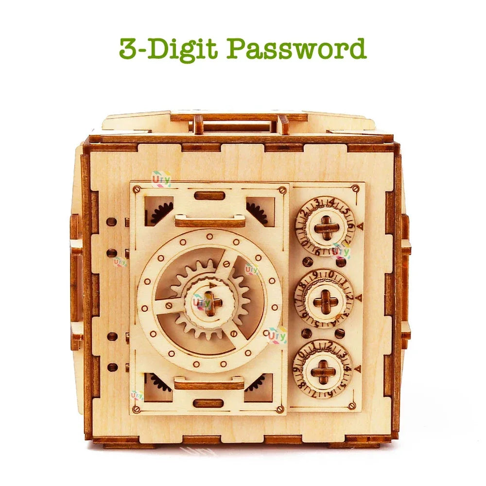 URY 3D Wooden Password Piggy Bank Puzzle
