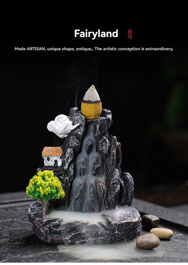 Backflow Waterfall Incense Burner with Cones for Aromatherapy and Home Decor