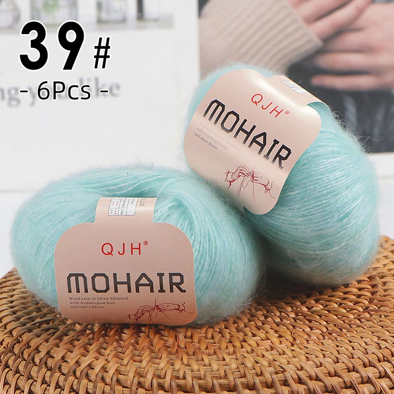 6pcs Soft Mohair Angora Yarn – Fluffy Lace Yarn for Knitting & Crochet (25g/pc)