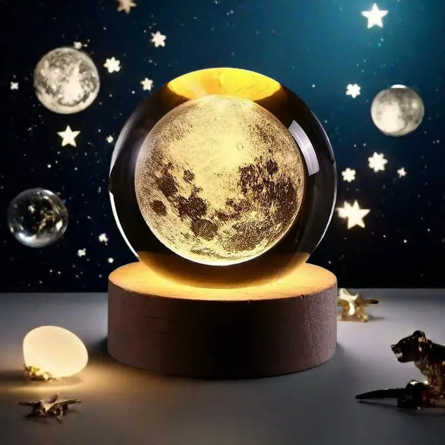 3D Solar System Crystal Ball with LED Base