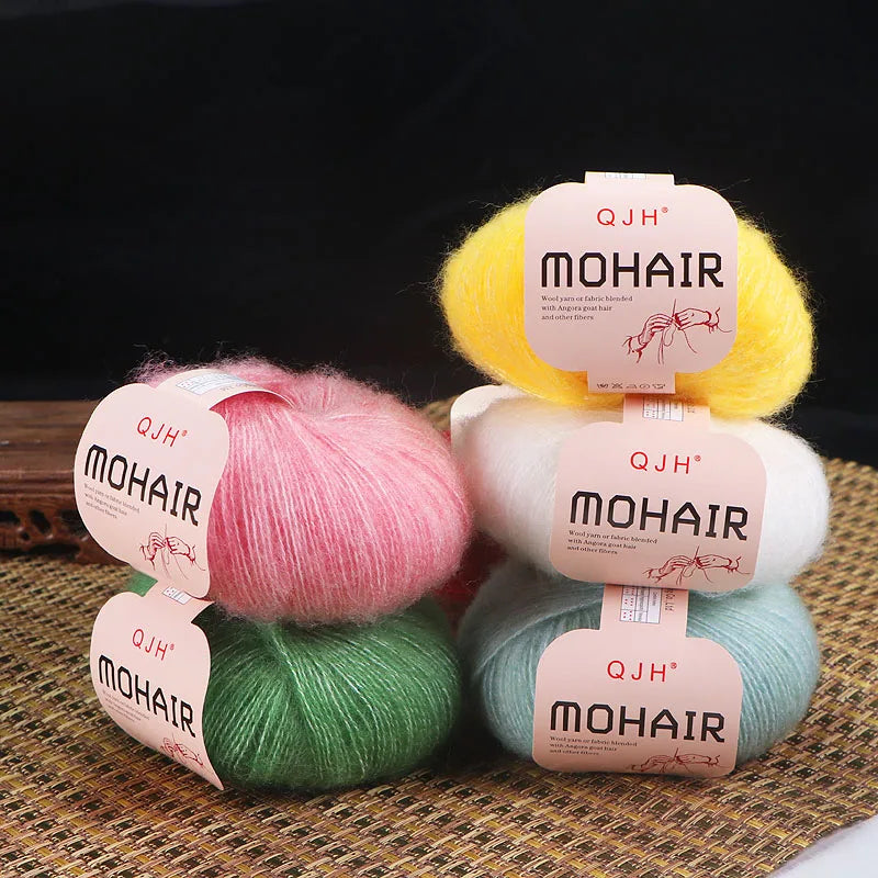 6pcs Soft Mohair Angora Yarn – Fluffy Lace Yarn for Knitting & Crochet (25g/pc)