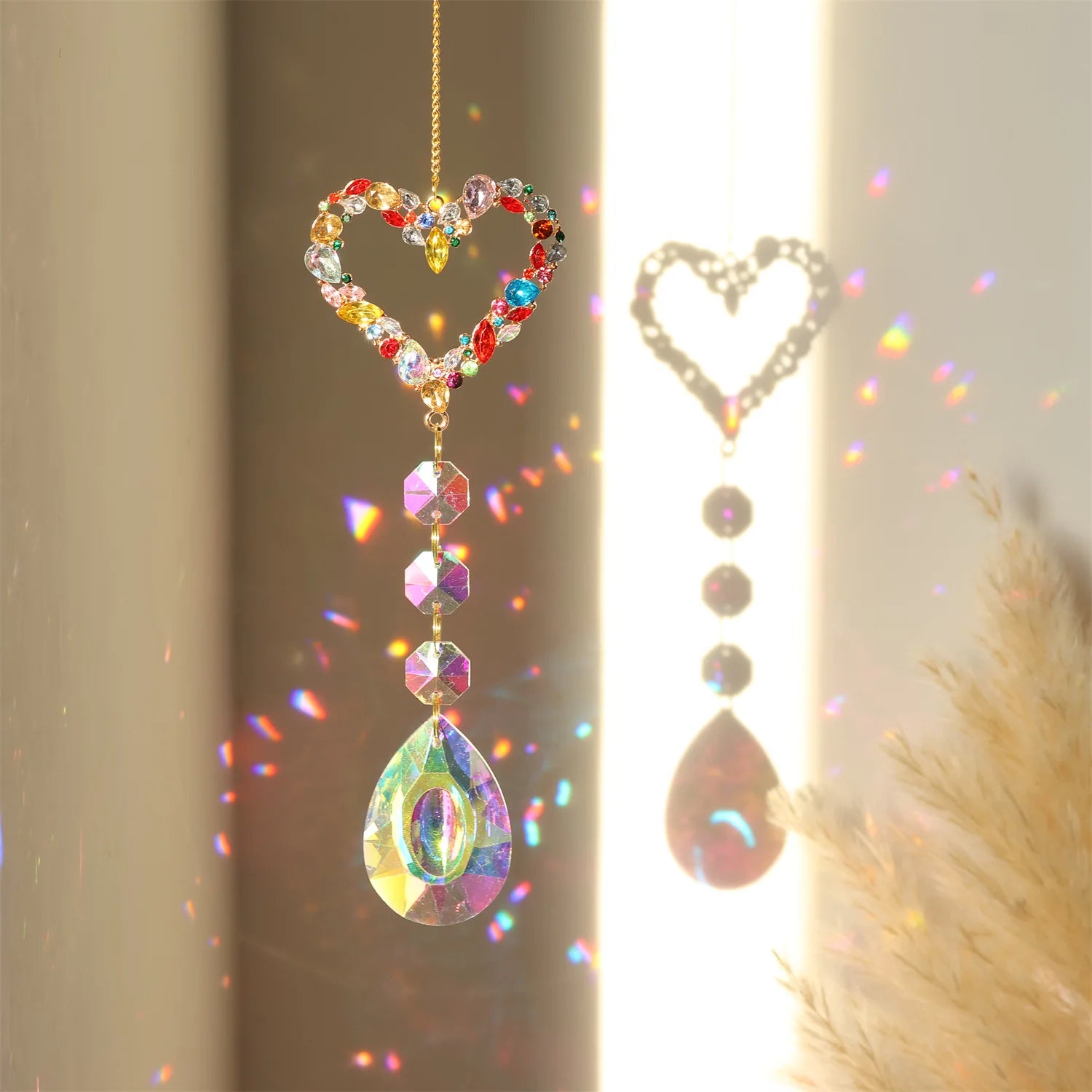Crystal Sun Catcher with Moon, Butterfly, and Lotus for Home Decor