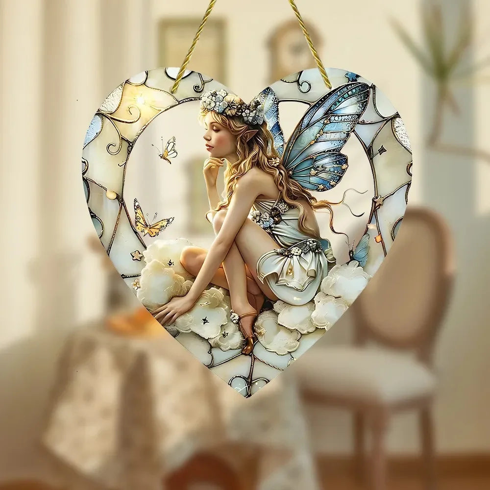 Magical Fairy Suncatcher Heart Acrylic Wall Hanging Decor