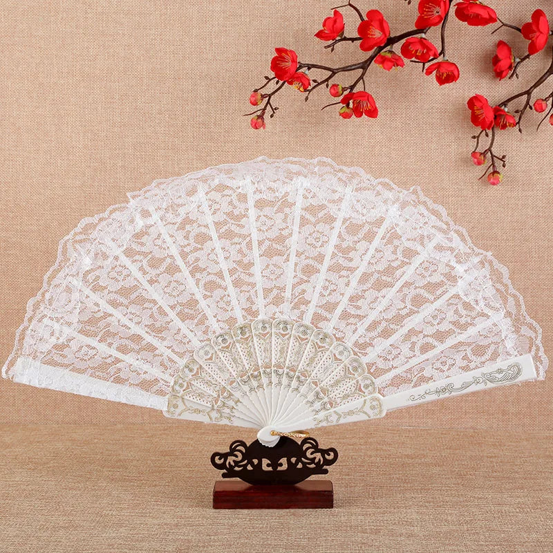 Retro Lace Folding Hand Fan for Dance and Decor