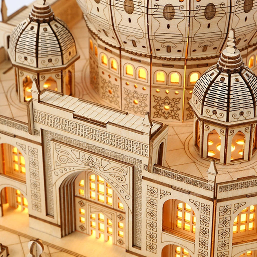 3D Wooden Puzzle Model – Castle & Taj Mahal Kit with Light