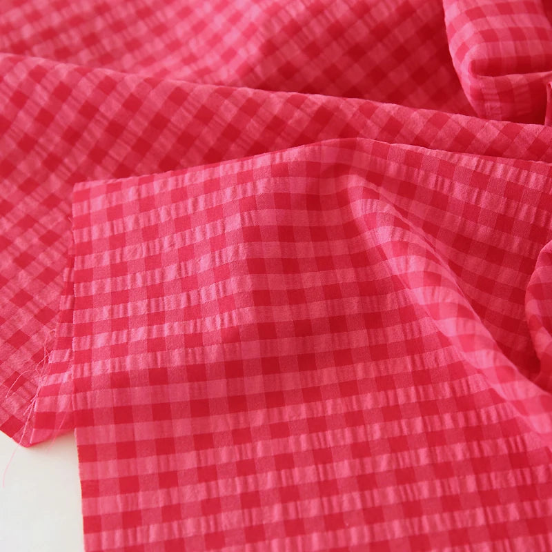 Pitaya Red Plaid Yarn-Dyed Cotton Linen Fabric 145x50cm