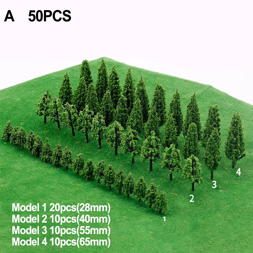 50pcs Miniature Train Scenery Trees