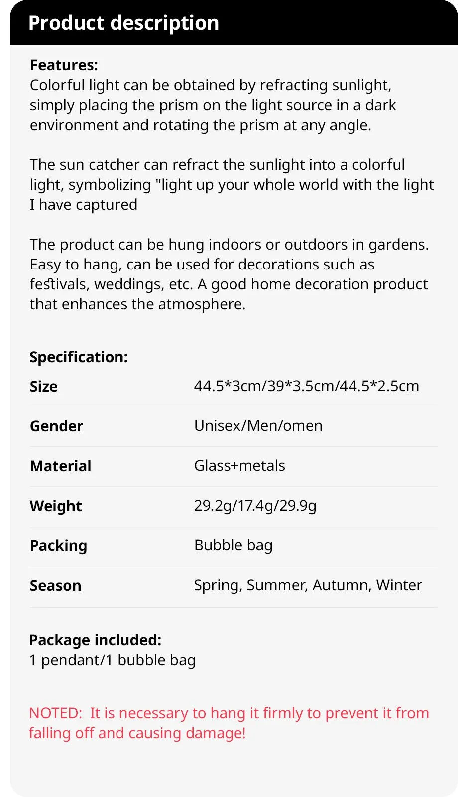 Galaxy Star Moon Crystal Wind Chime Pendant