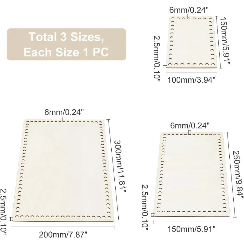 Wooden Rectangle Crochet Basket Bottom (3 Sizes)