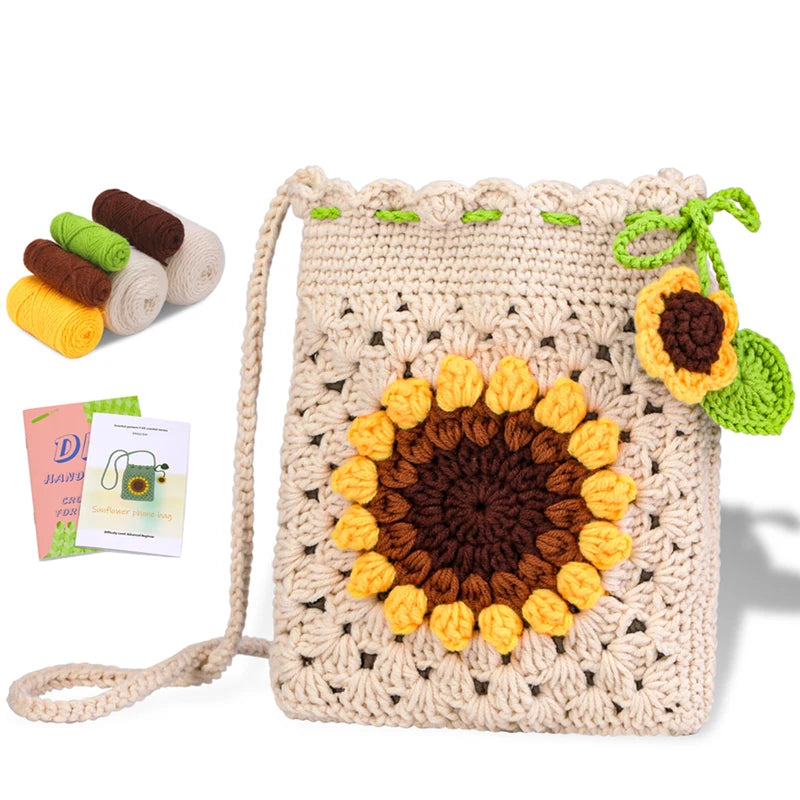 Complete Beginner Crochet Kit for Sunflower Bag for Adults with Video Tutorials