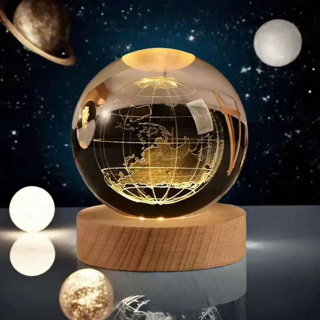 3D Solar System Crystal Ball with LED Base