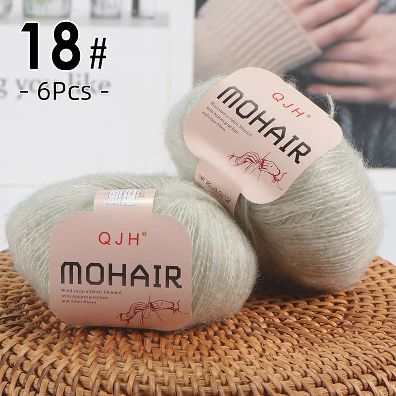 6pcs Soft Mohair Angora Yarn – Fluffy Lace Yarn for Knitting & Crochet (25g/pc)