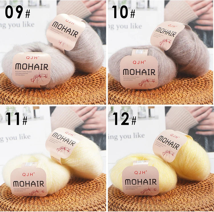 6pcs Soft Mohair Angora Yarn – Fluffy Lace Yarn for Knitting & Crochet (25g/pc)