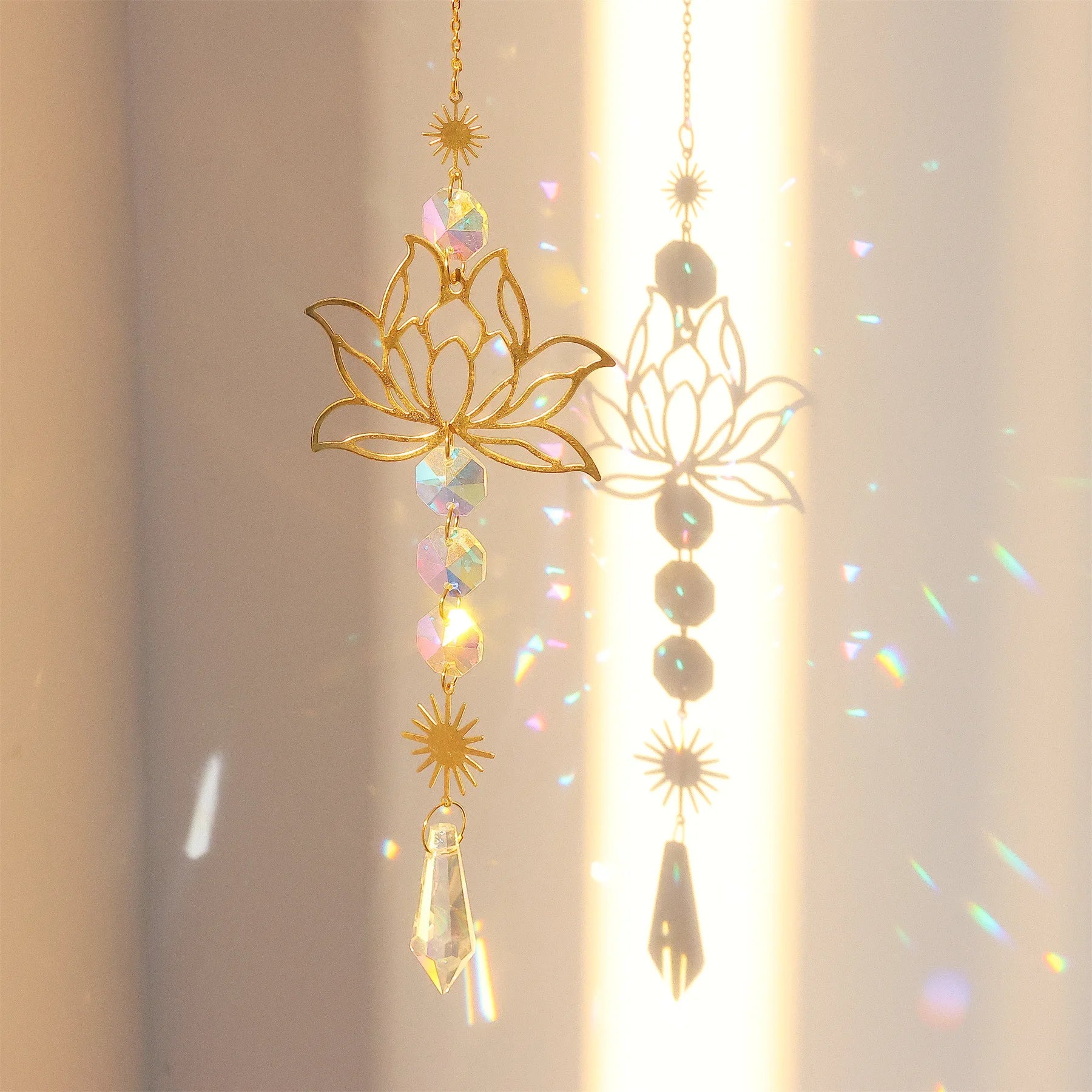 Crystal Sun Catcher with Moon, Butterfly, and Lotus for Home Decor