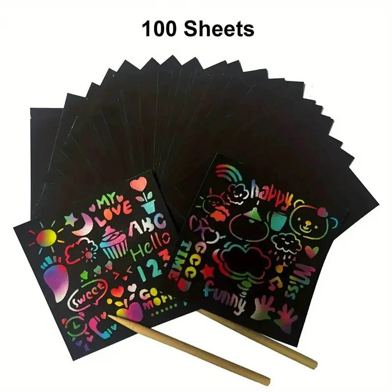 100pcs Magic Rainbow Scratch Art Cards Kit