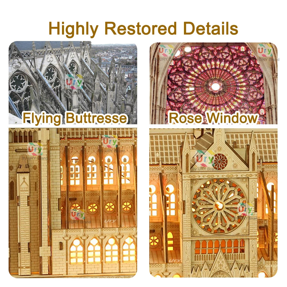 3D Wooden Puzzle – Notre Dame Cathedral with Lights