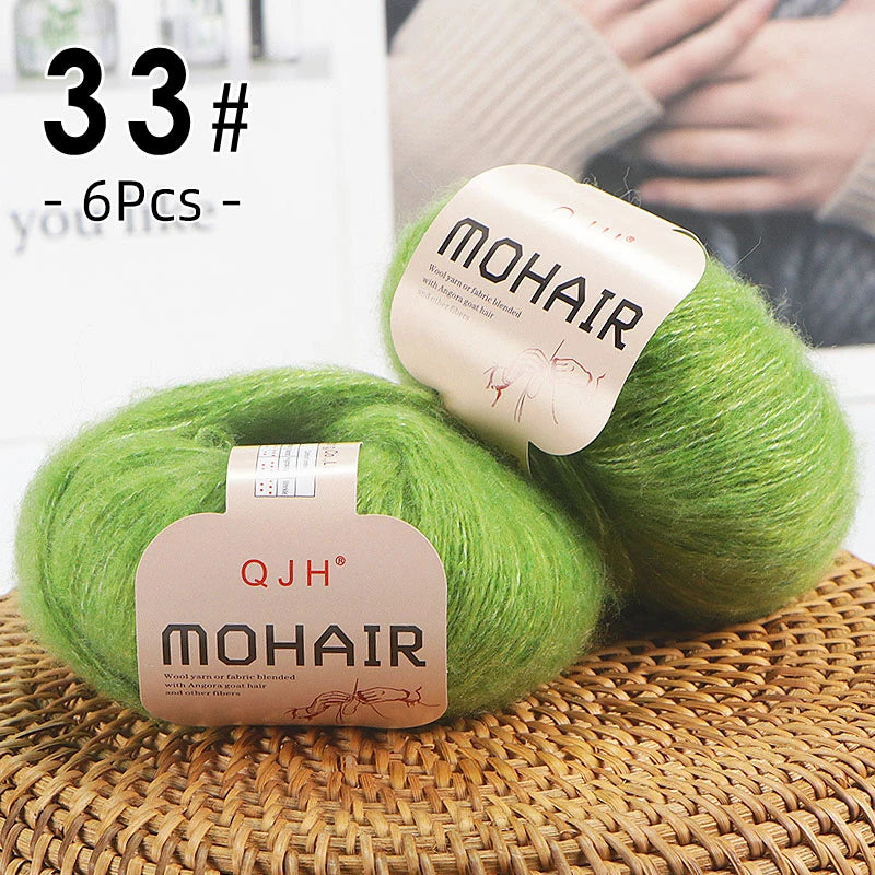 6pcs Soft Mohair Angora Yarn – Fluffy Lace Yarn for Knitting & Crochet (25g/pc)