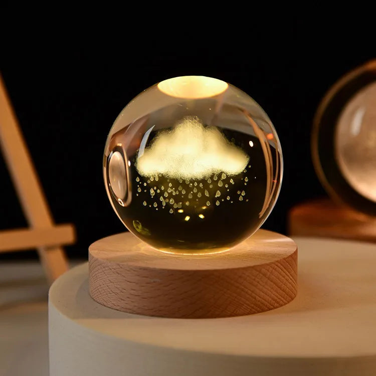 3D Solar System Crystal Ball with LED Base