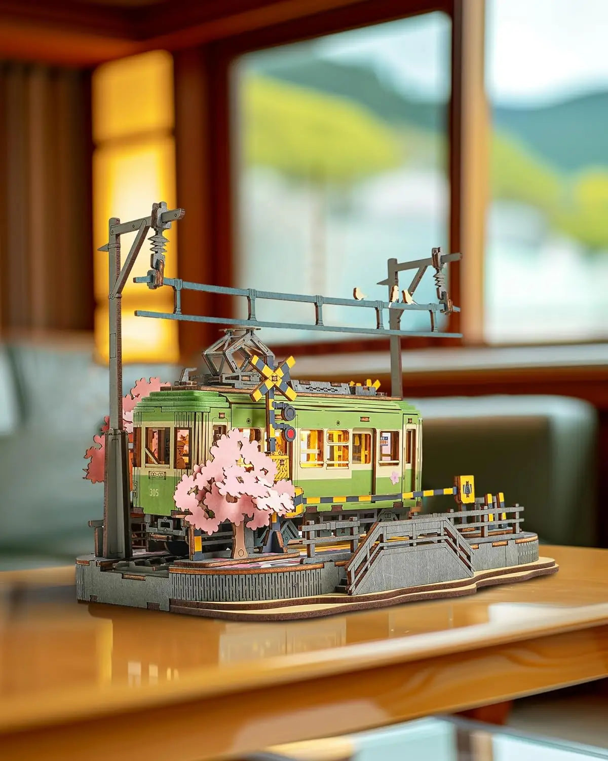 Robotime Sakura Journey 3D Wooden Puzzle Tram Model with LED Light