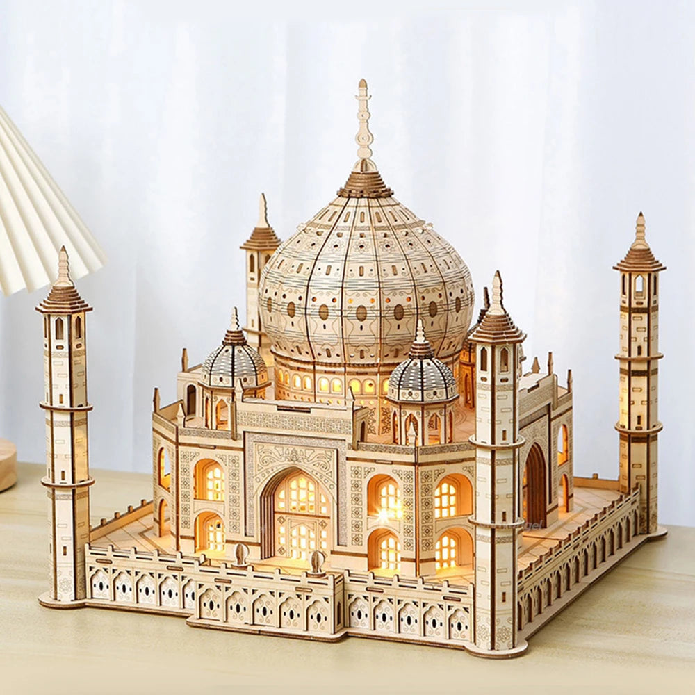 3D Wooden Puzzle Model – Castle & Taj Mahal Kit with Light