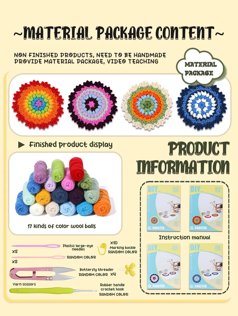 Hand-Knitted Crochet Kit for Coaster & Cap Mats