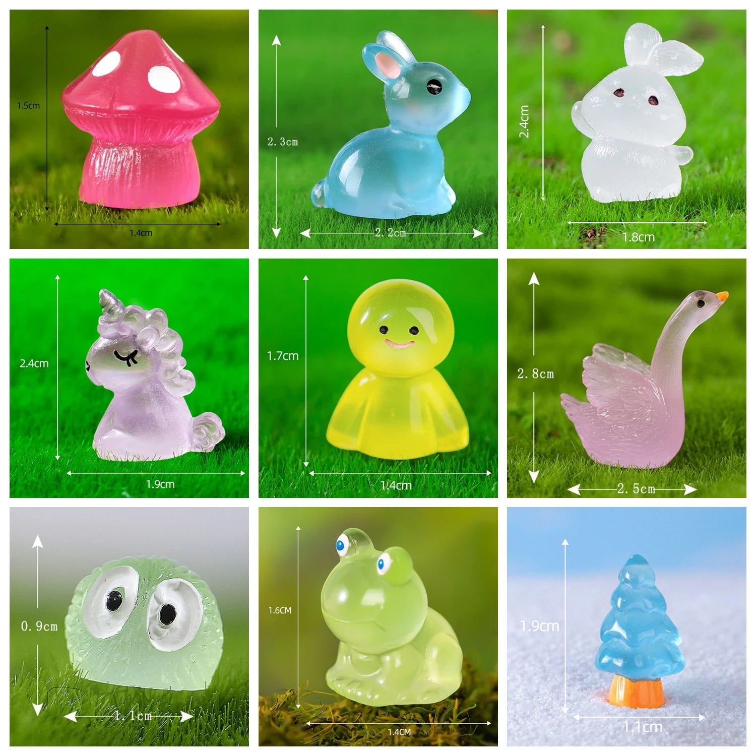 Mini Glow-in-the-Dark Animal and Mushroom Figurines for Fairy Garden