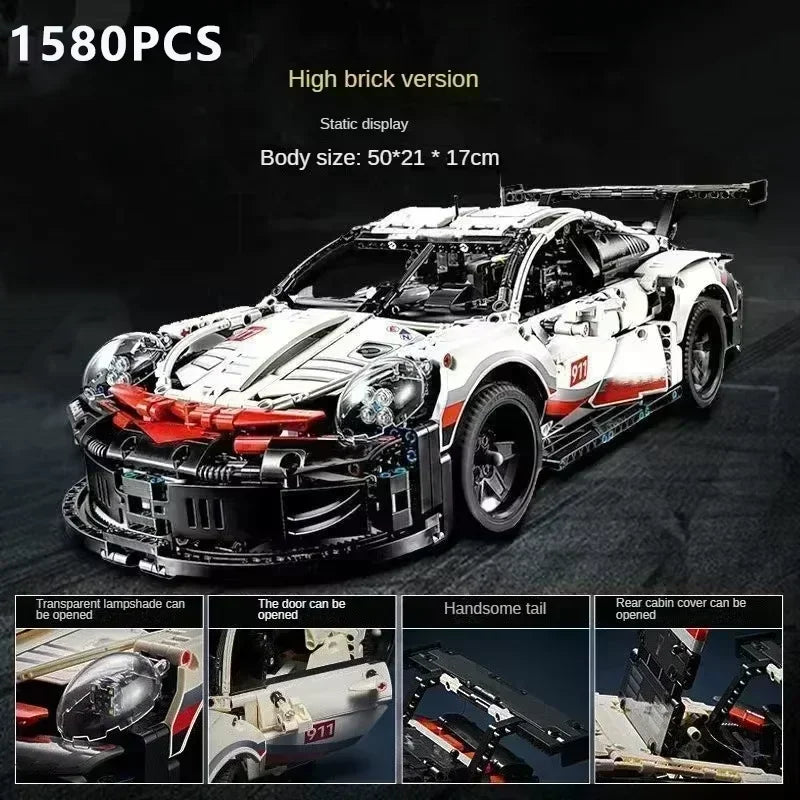 911RSR 1580Pcs RC Racing Car Building Kit with Lights